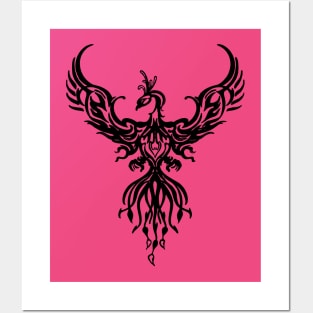 Phoenix Fantasy Fire Bird Tribal Style Art Black Posters and Art